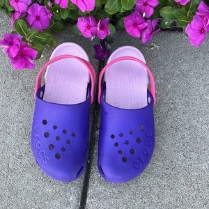 Crocs, size 2, purple and pink